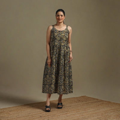 Hand Block Print Natural Dyed Cotton Button Down Bagru Dress 01