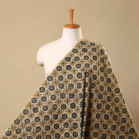 Beige Hand Block Print Cotton Ajrakh Fabric