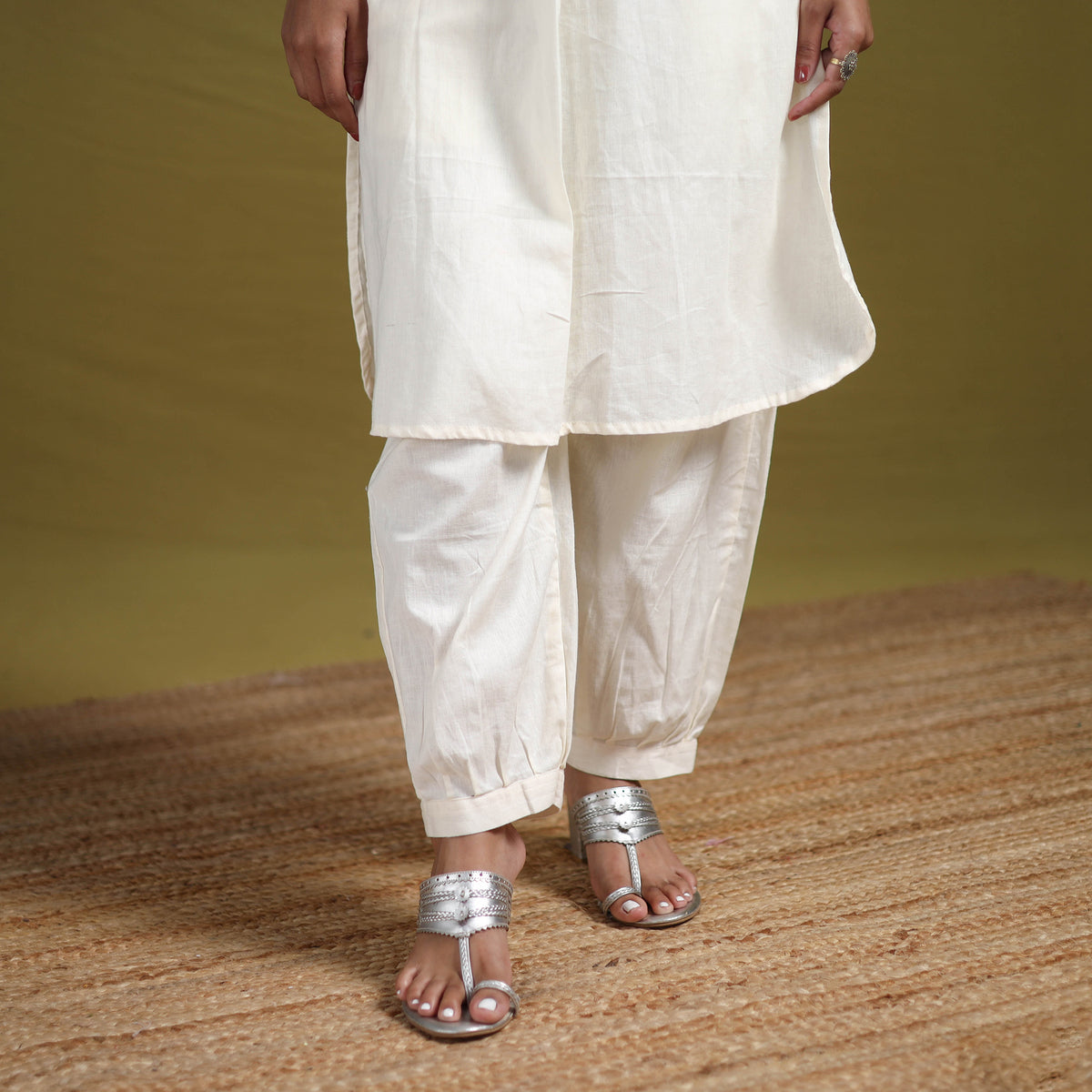 Hand Embroidered Flex Cotton Plain Straight Kurta & Afghani Salwar Set for women 01