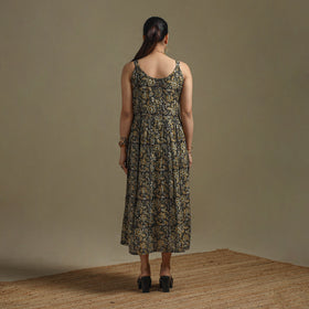 Hand Block Print Natural Dyed Cotton Button Down Bagru Dress 01