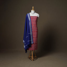 Sanganeri Block Print Cotton Unstitched Dress Material: Kurta, Bottom & Dupatta with Jewellery 07