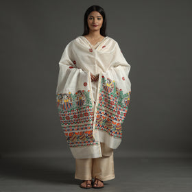 White - handloom chanderi silk handpainted madhubani
