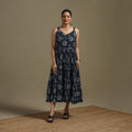 Hand Block Print Natural Dyed Cotton Tiered Bagru Dress 09