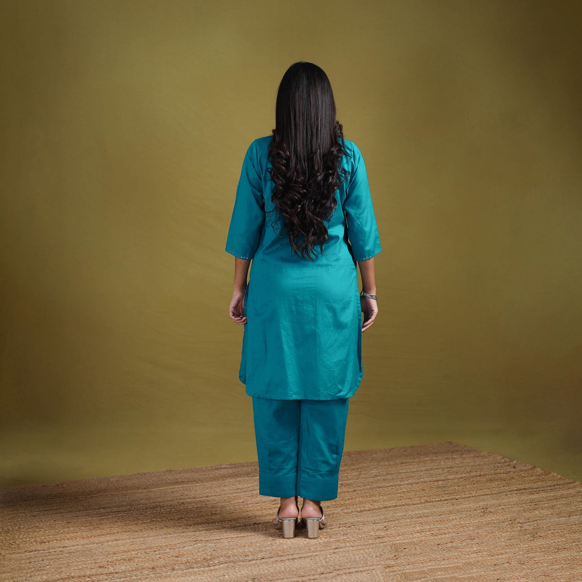 Sequin Work Flex Cotton Plain Straight Kurta with Pant Set for women 12