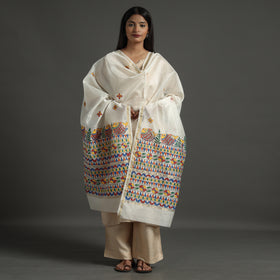 White - handloom chanderi silk handpainted madhubani