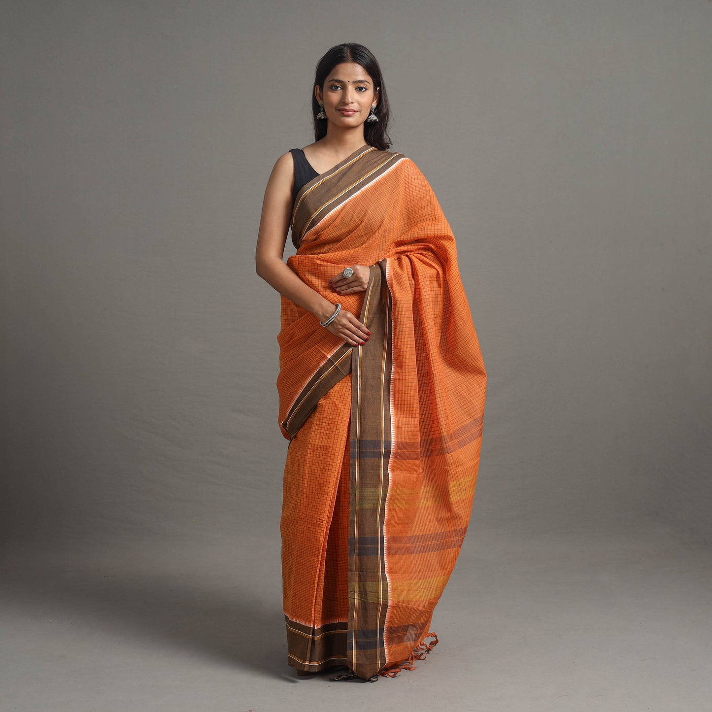 Narayanpet Small Chequered Dobby Cotton Handloom Saree 108