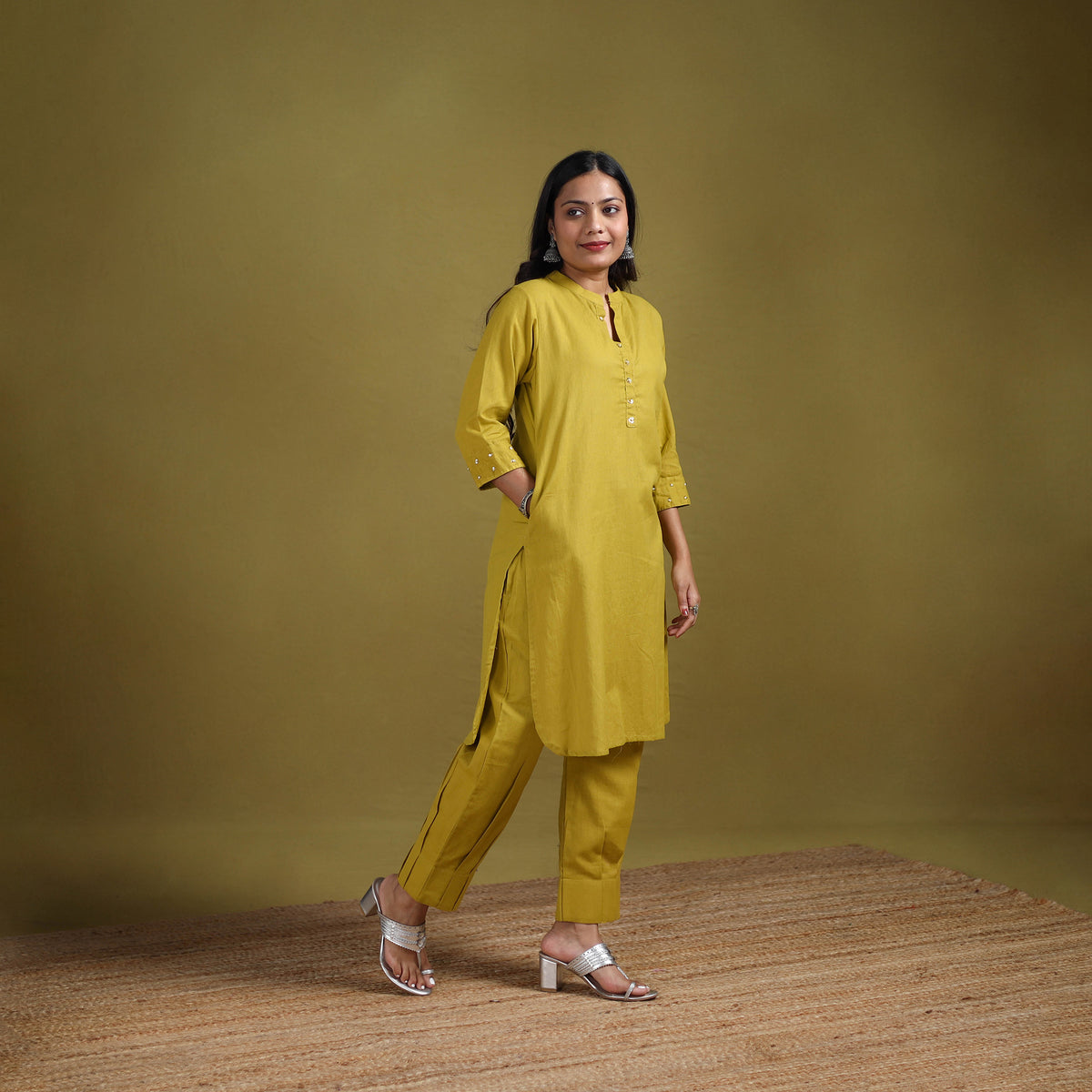 Sequin Work Flex Cotton Plain Straight Kurta with Pant Set for women 10