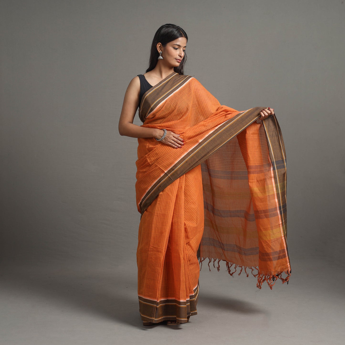 Narayanpet Small Chequered Dobby Cotton Handloom Saree 108