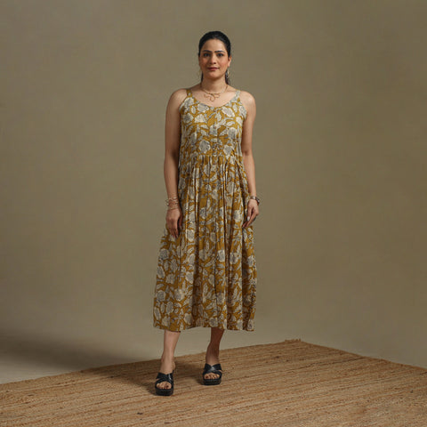 Hand Block Print Natural Dyed Cotton Button Down Bagru Dress 04