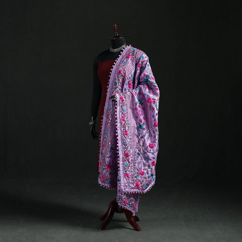 Phulkari Hand Embroidered Chanderi Silk Dupatta 01