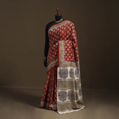 Pedana Hand Block Print Natural Dyed Cotton Kalamkari Saree 40