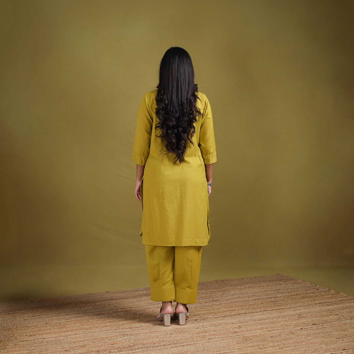 Sequin Work Flex Cotton Plain Straight Kurta with Pant Set for women 10