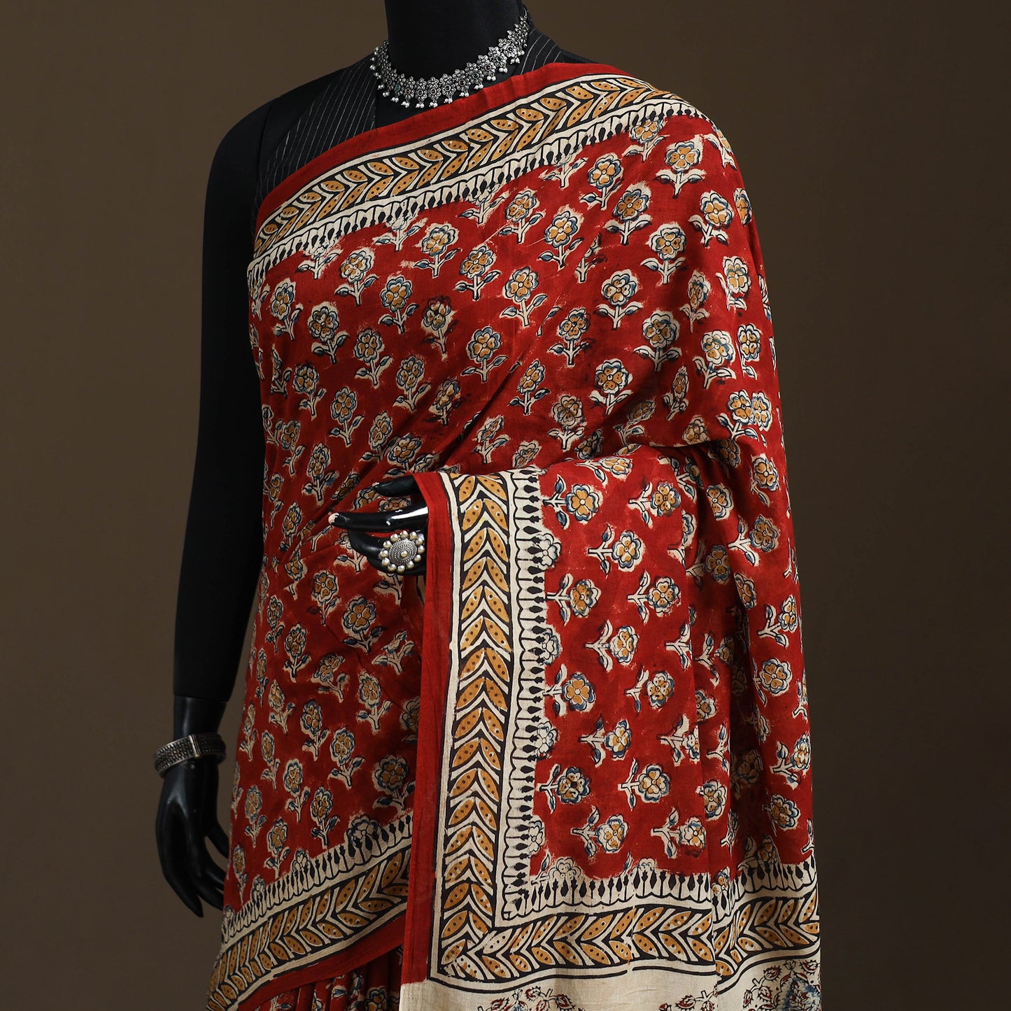 Pedana Hand Block Print Natural Dyed Cotton Kalamkari Saree 40