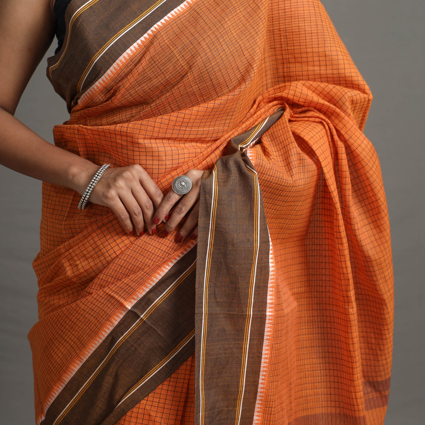 Narayanpet Small Chequered Dobby Cotton Handloom Saree 108