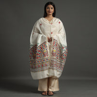 White - Madhubani Handpainted Chanderi Silk Handloom Dupatta 18