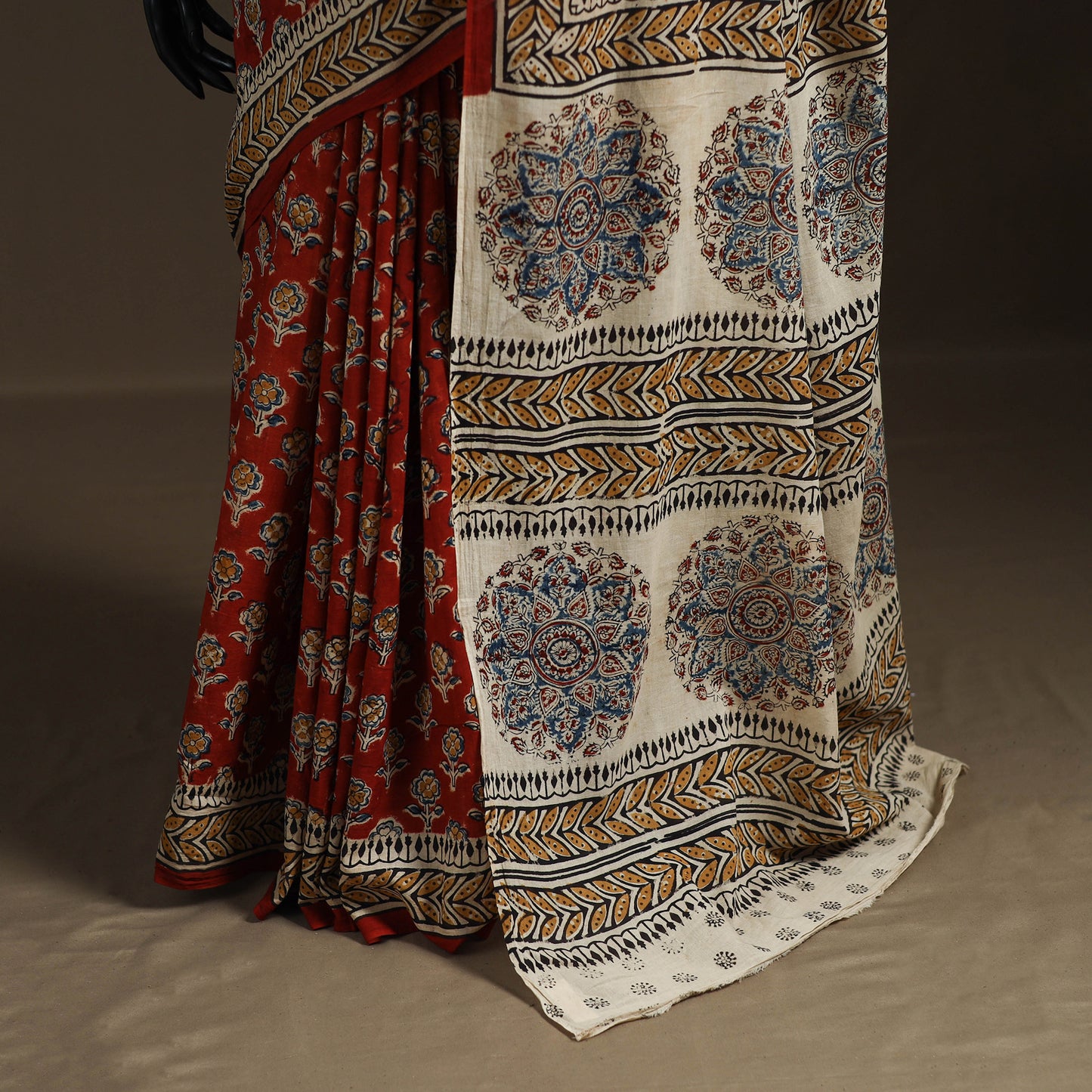 Pedana Hand Block Print Natural Dyed Cotton Kalamkari Saree 40