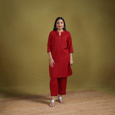Sequin Work Flex Cotton Plain Straight Kurta with Pant Set for women 06