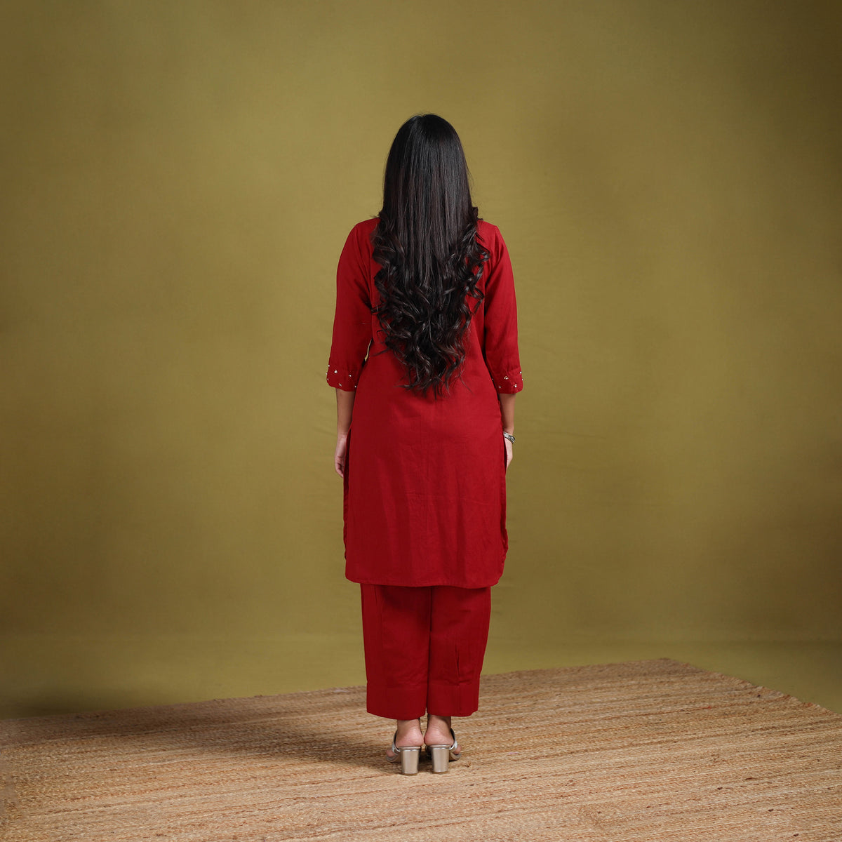 Sequin Work Flex Cotton Plain Straight Kurta with Pant Set for women 06