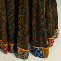 Green - Ajrakh Block Printed 24 Kali Patchwork Cotton Long Skirt 37