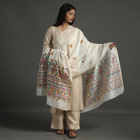 Beige - Madhubani Handpainted Chanderi Silk Handloom Dupatta 20