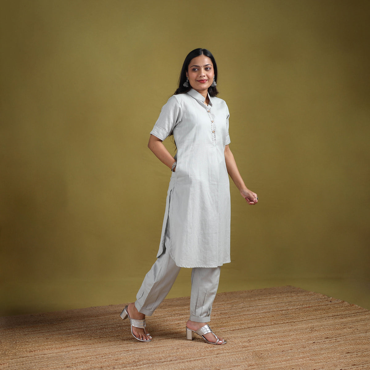 Hand Embroidered Flex Cotton Plain Straight Kurta & Afghani Salwar Set for women 05