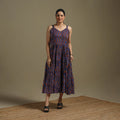 Hand Block Print Natural Dyed Cotton Tiered Bagru Dress 08