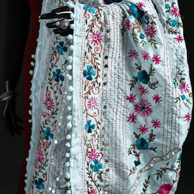 Phulkari Hand Embroidered Chanderi Silk Dupatta 04