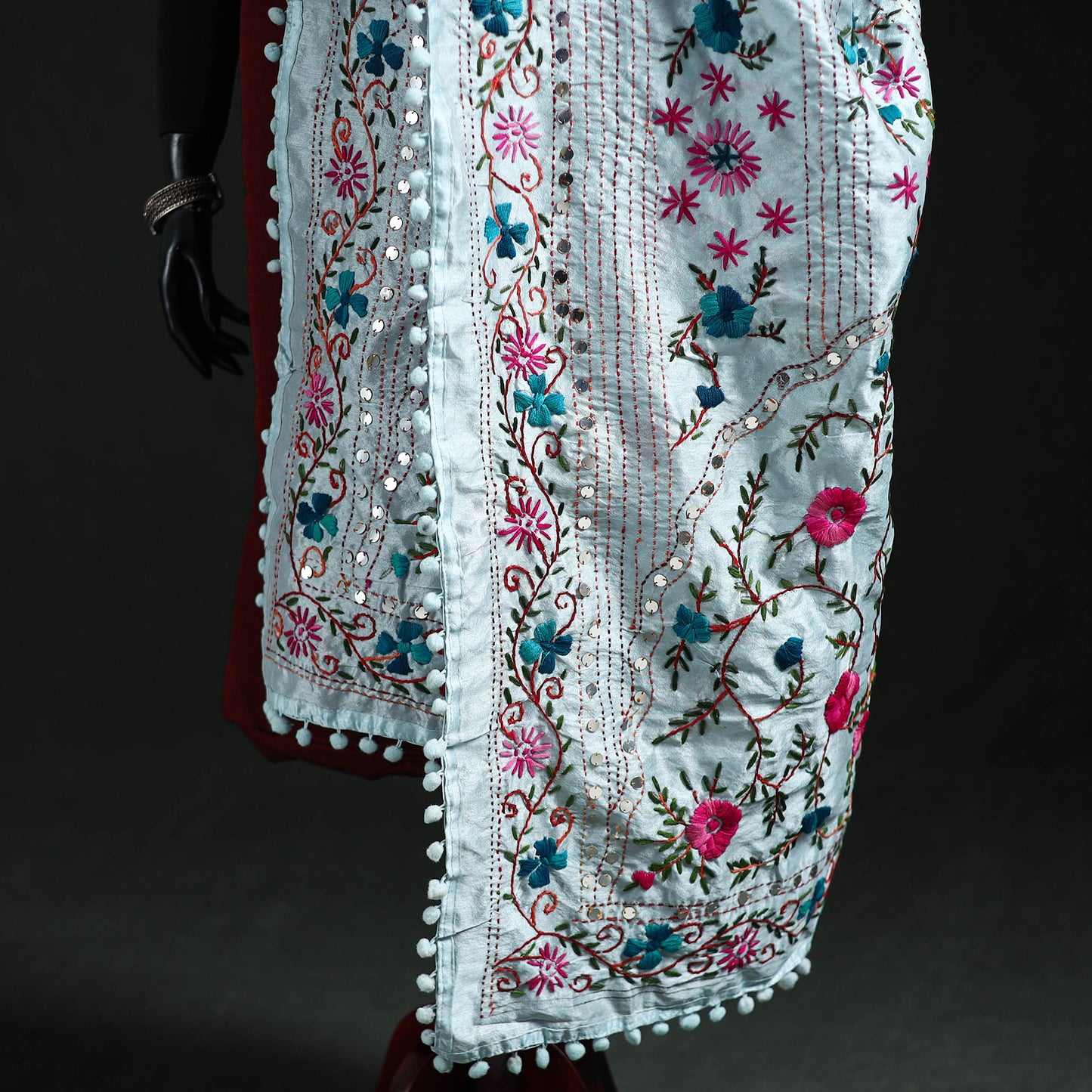 Phulkari Hand Embroidered Chanderi Silk Dupatta 04