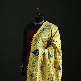 Phulkari Hand Embroidered Chanderi Silk Dupatta 05