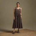 Hand Block Print Natural Dyed Cotton Tiered Bagru Dress 06