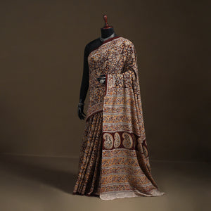 Maroon - Pedana Hand Block Print Natural Dyed Cotton Kalamkari Saree 43