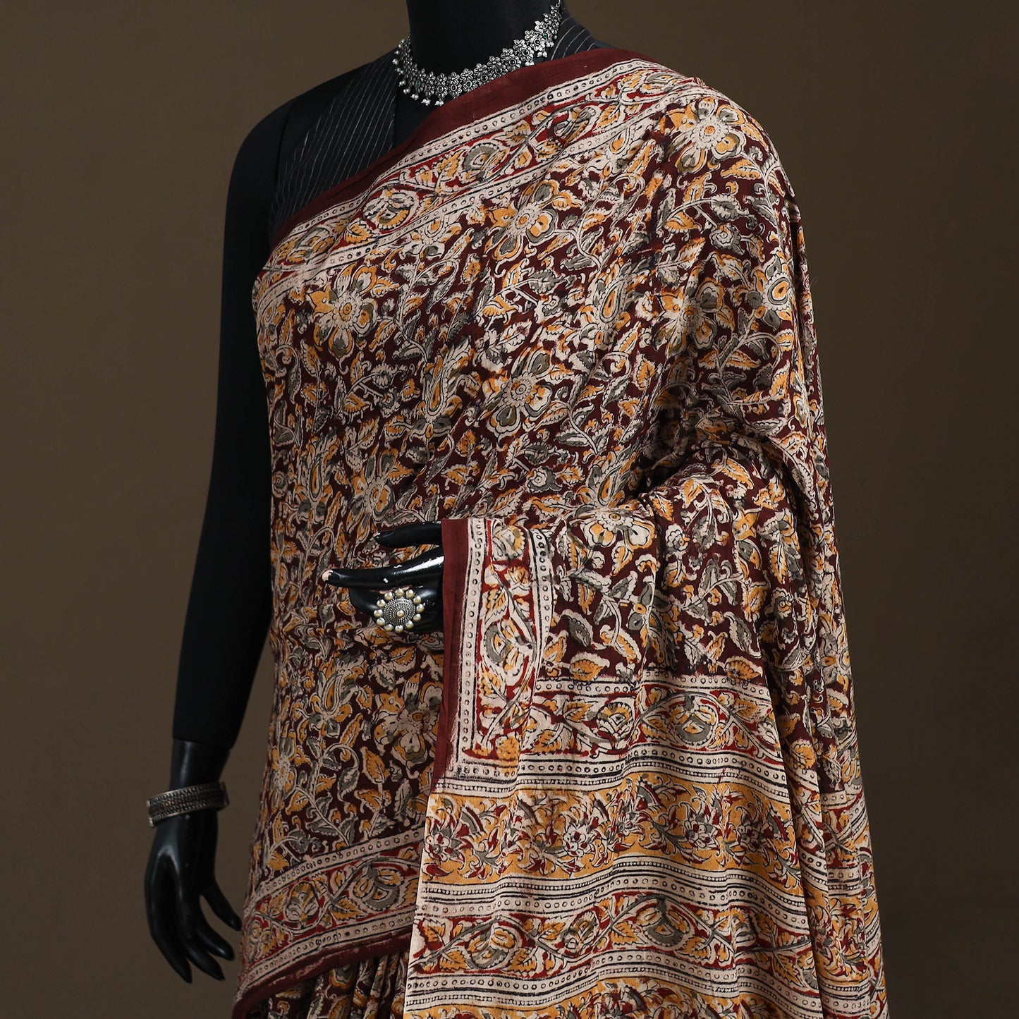 Pedana Hand Block Print Natural Dyed Cotton Kalamkari Saree 43