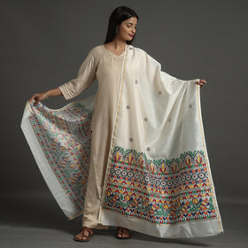 White - handloom chanderi silk handpainted madhubani
