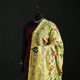 Phulkari Hand Embroidered Chanderi Silk Dupatta 06