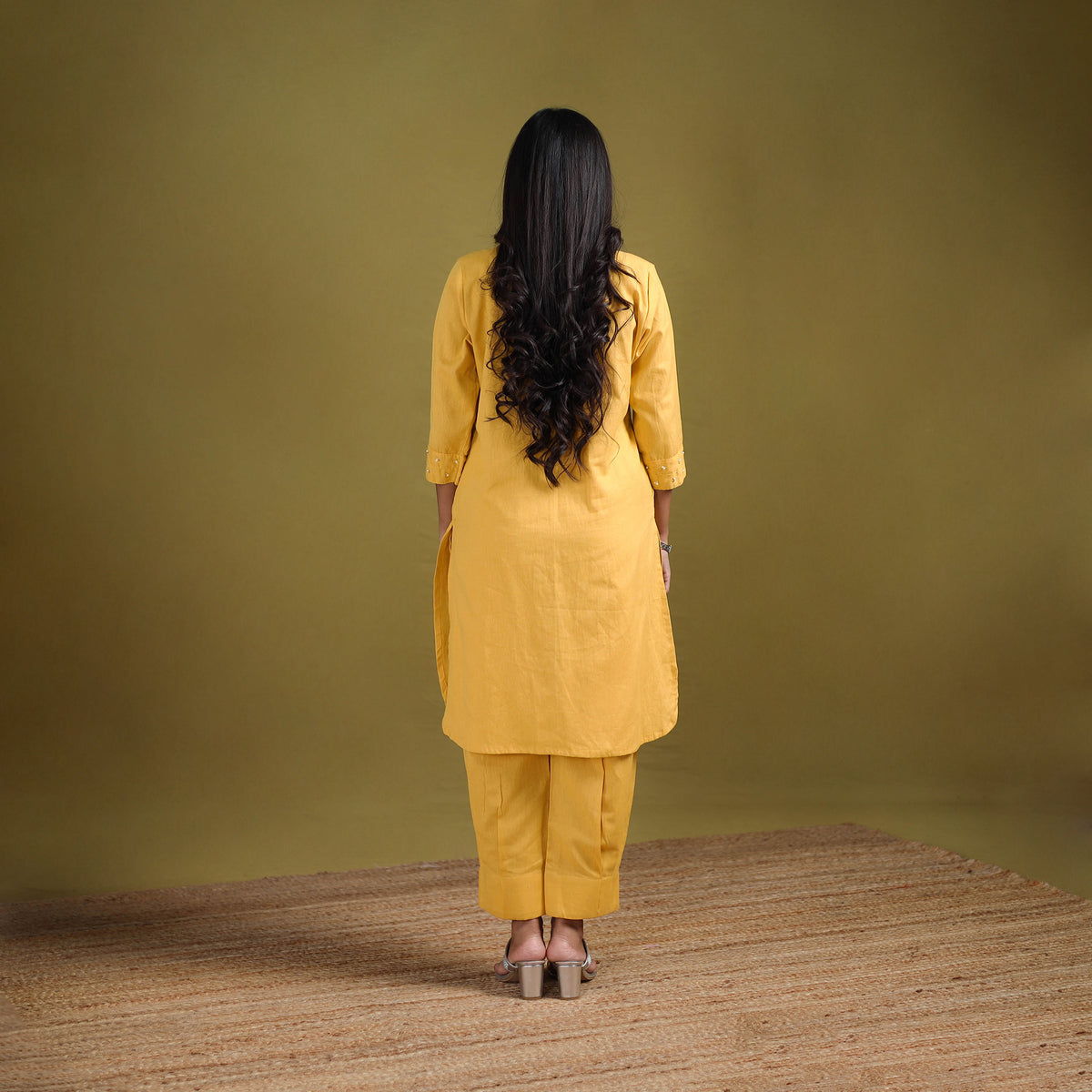 Sequin Work Flex Cotton Plain Straight Kurta with Pant Set for women 09