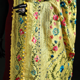 Phulkari Hand Embroidered Chanderi Silk Dupatta 06
