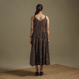Hand Block Print Natural Dyed Cotton Tiered Bagru Dress 06