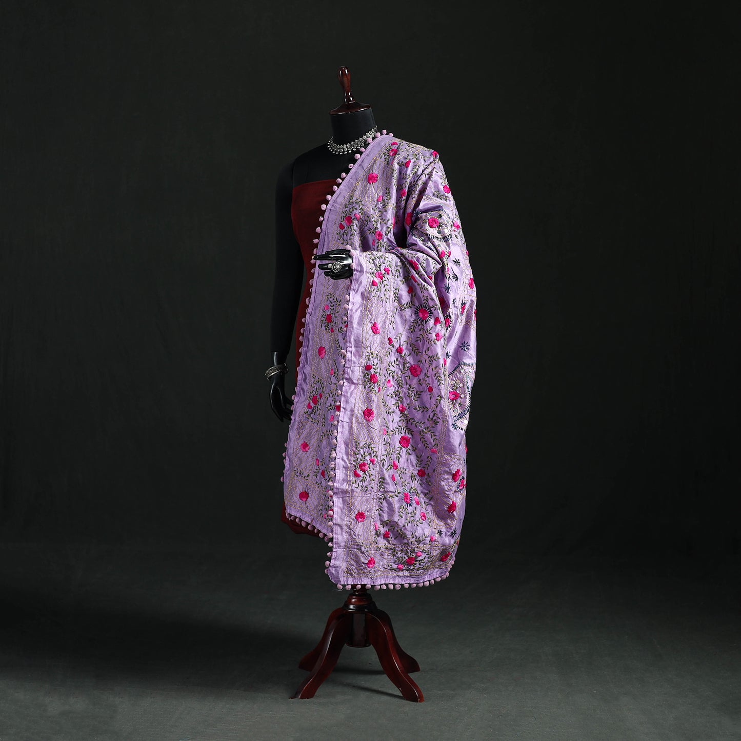 Phulkari Hand Embroidered Chanderi Silk Dupatta 07