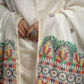 White - handloom chanderi silk handpainted madhubani
