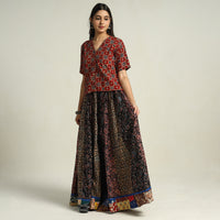 Multicolor - Ajrakh Block Printed 24 Kali Patchwork Cotton Long Skirt 40