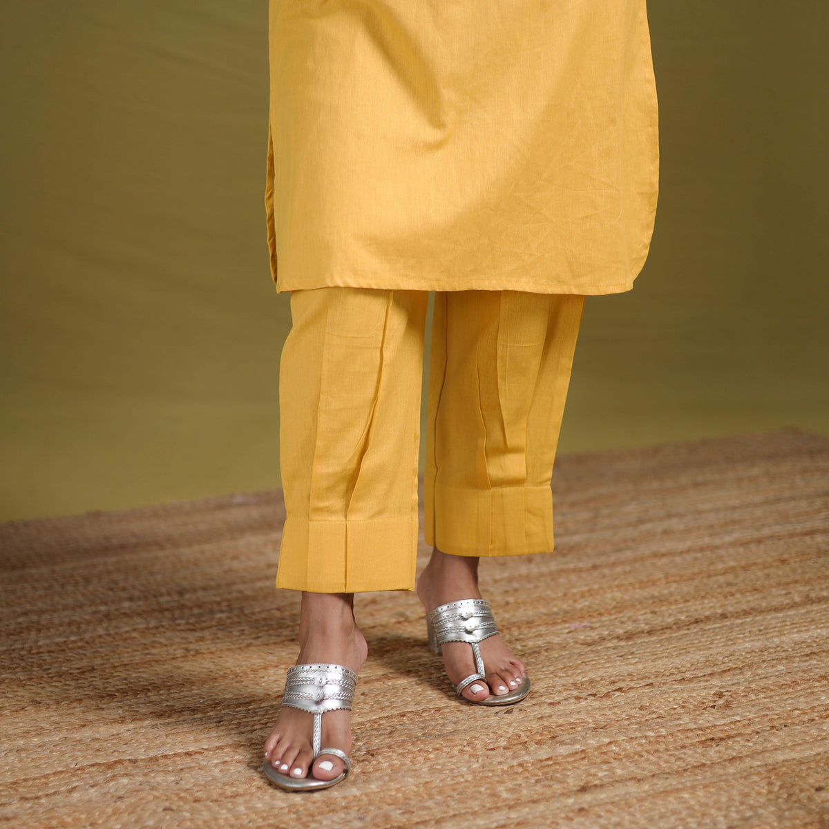 Sequin Work Flex Cotton Plain Straight Kurta with Pant Set for women 09