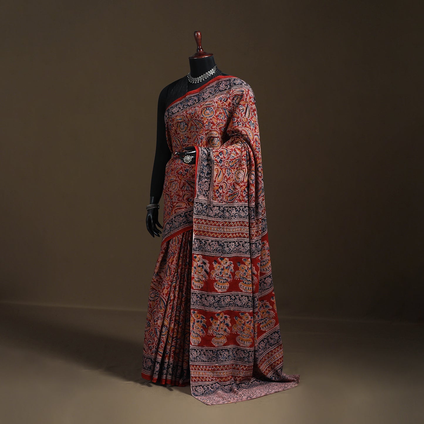 Pedana Hand Block Print Natural Dyed Cotton Kalamkari Saree 45