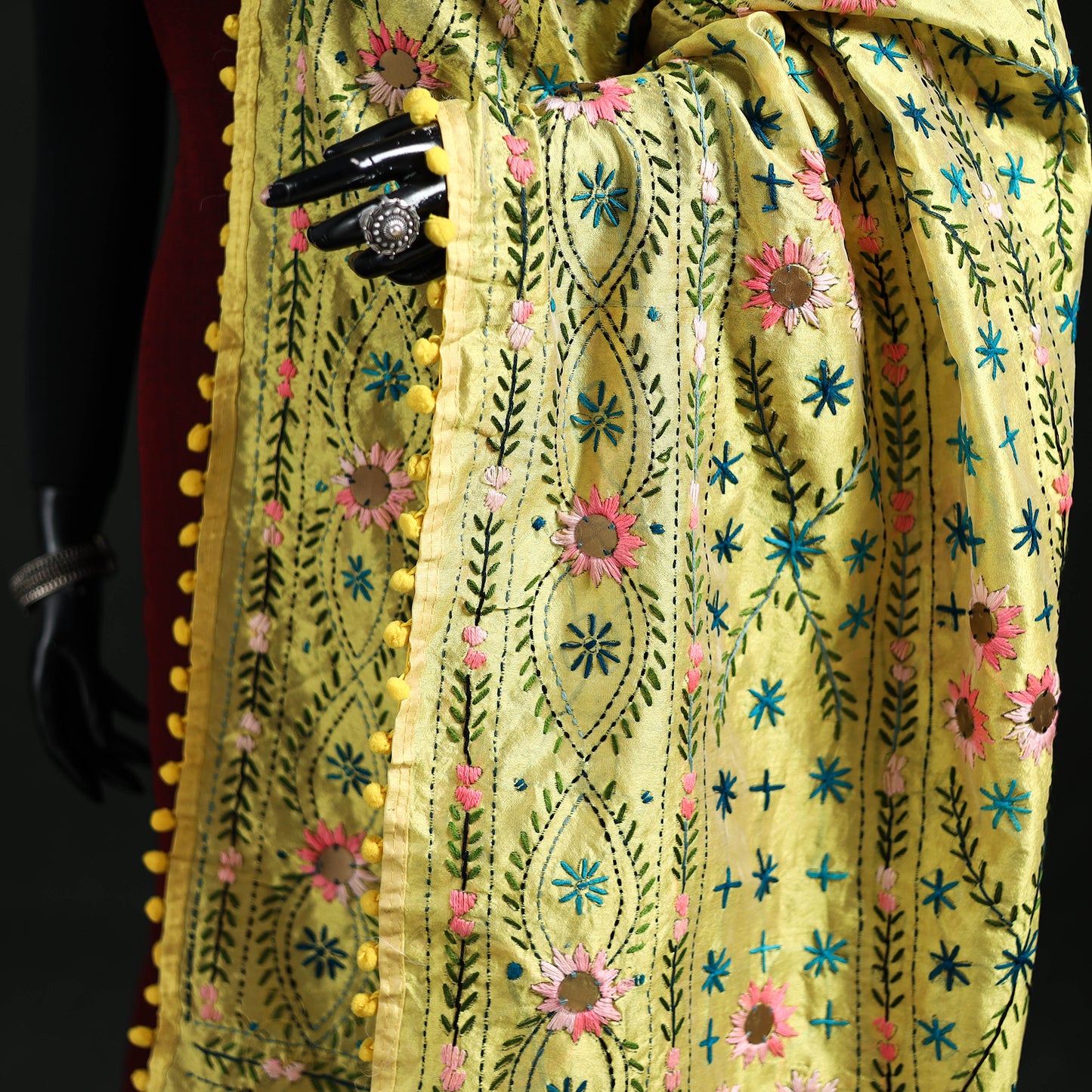 Phulkari Hand Embroidered Chanderi Silk Dupatta 08