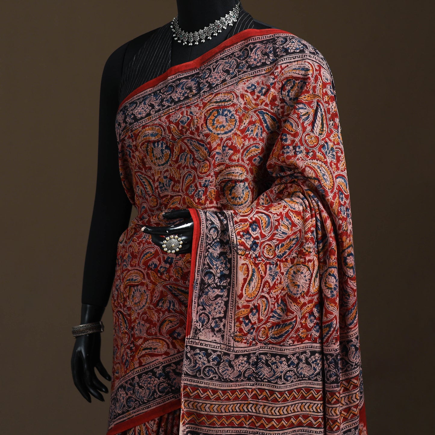Pedana Hand Block Print Natural Dyed Cotton Kalamkari Saree 45