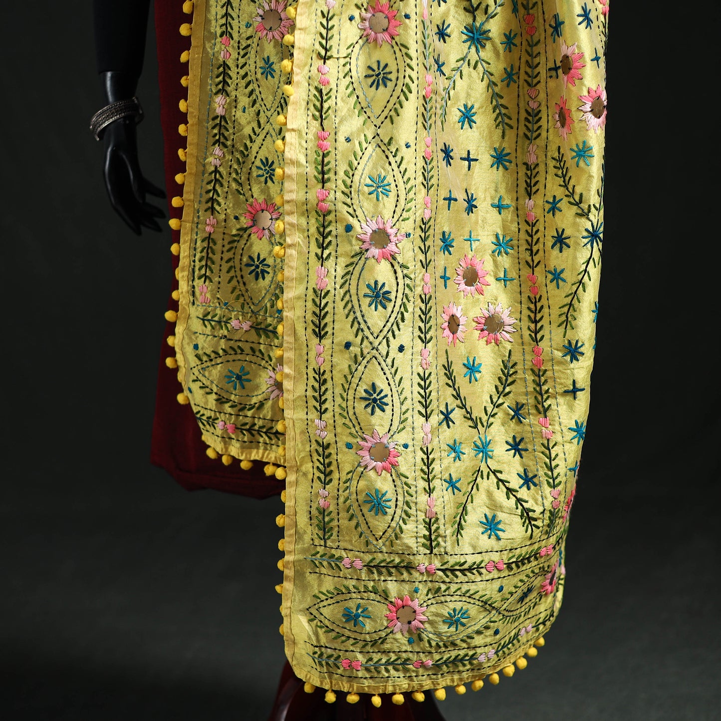 Phulkari Hand Embroidered Chanderi Silk Dupatta 08