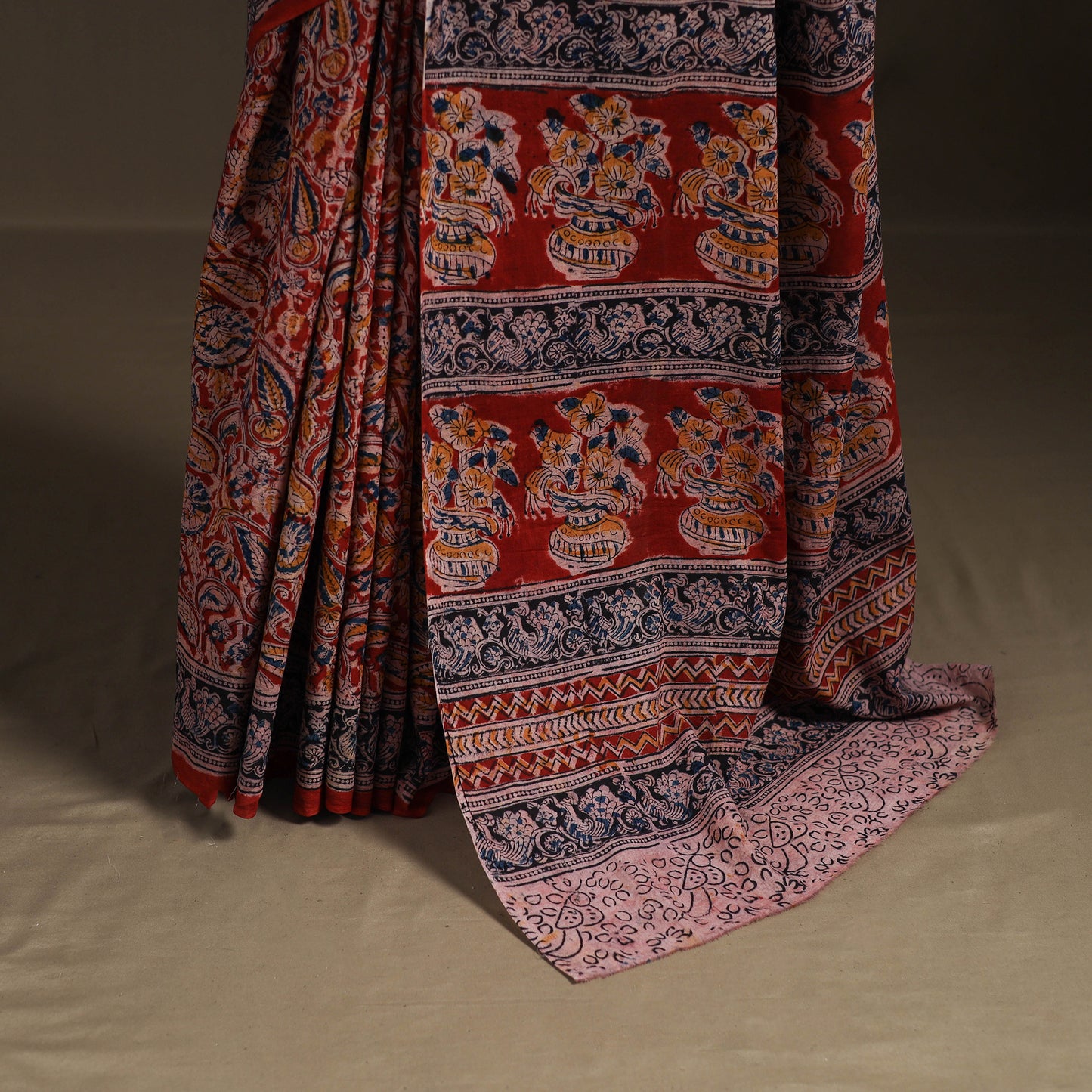 Pedana Hand Block Print Natural Dyed Cotton Kalamkari Saree 45