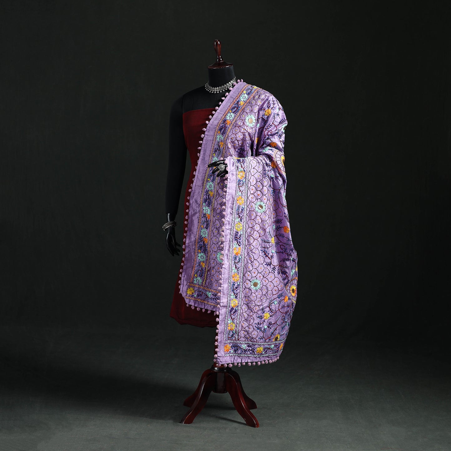 Phulkari Hand Embroidered Chanderi Silk Dupatta 09