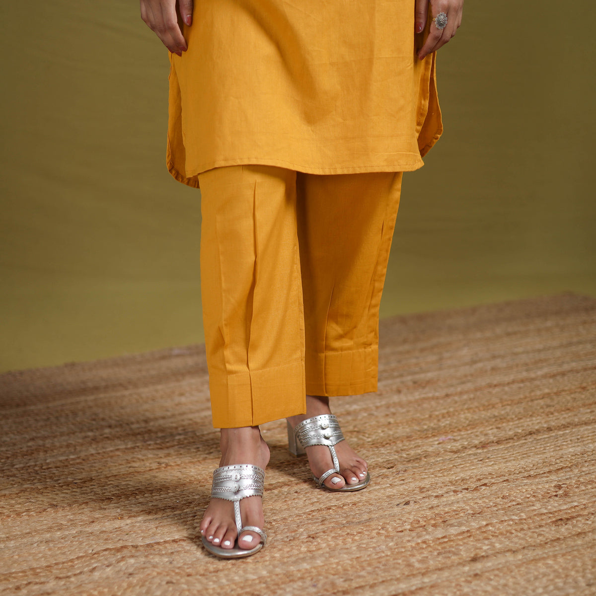 Sequin Work Flex Cotton Plain Straight Kurta with Pant Set for women 13