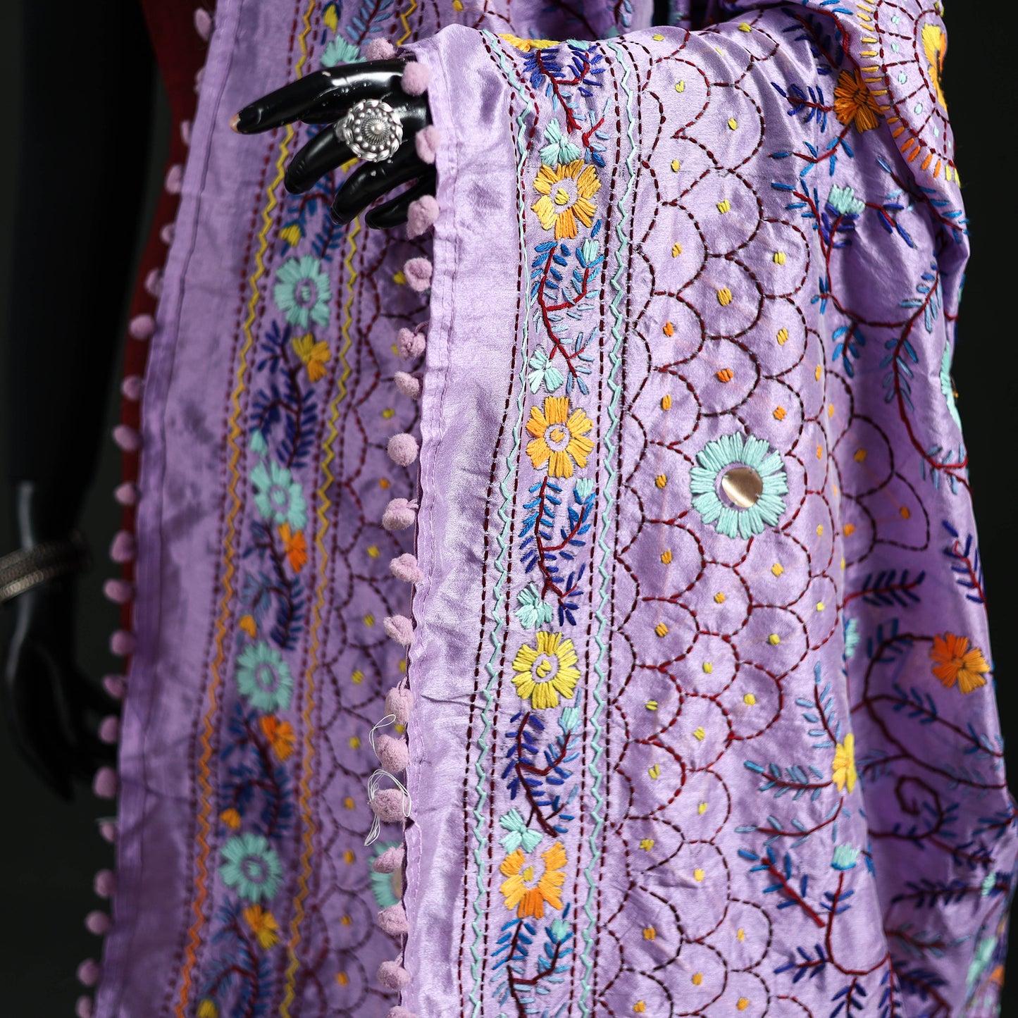 Phulkari Hand Embroidered Chanderi Silk Dupatta 09