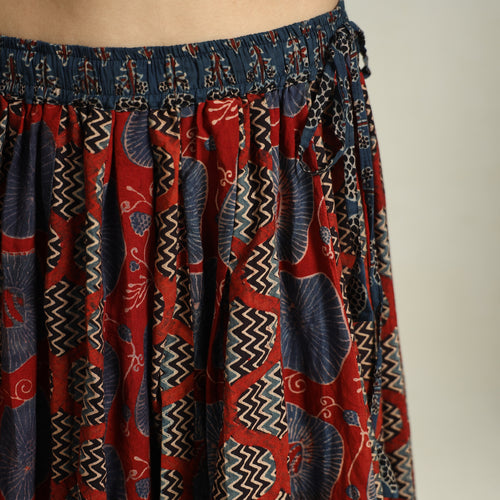 Red - Ajrakh Block Printed 24 Kali Patchwork Cotton Long Skirt 45